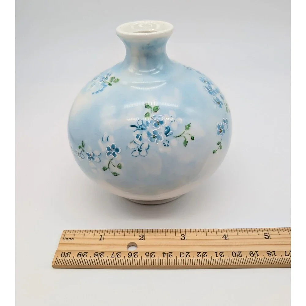 Antique D&C Limoges France Porcelain Blue White Bud Vase Floral Flowers